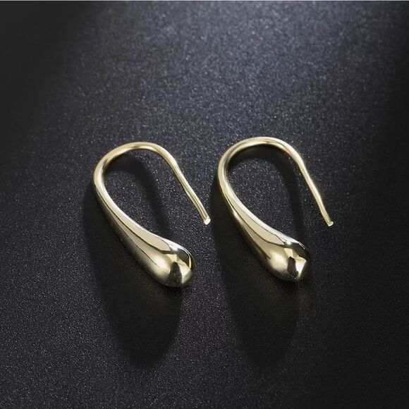 Gold Water Drop Dangle Earrings - Picture 3 of 6